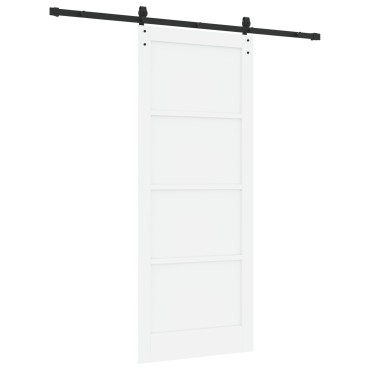 vidaXL Συρόμενη Πόρτα με Σετ Υλικών Λευκή 86x211 cm Συμπαγές Ξύλο Πεύκου