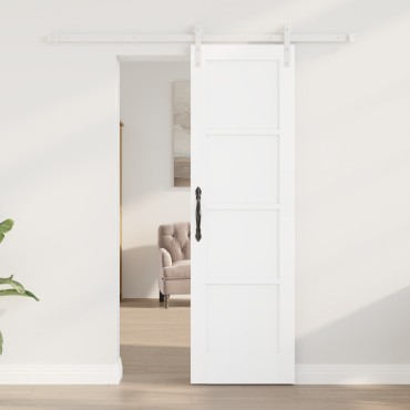 vidaXL Συρόμενη Πόρτα με Σετ Εξαρτημάτων Λευκό 61x198.5 εκ Συμπαγές Ξύλο Πεύκο