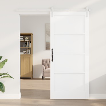 vidaXL Συρόμενη Πόρτα με Σετ Υλικών Λευκή 93x211 εκ. Συμπαγές Ξύλο Πεύκου