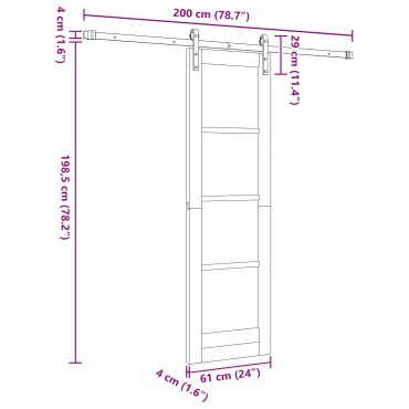vidaXL Συρόμενη Πόρτα με Σετ Αξεσουάρ 61x198.5 εκ. Στερεό Ξύλο Πεύκου
