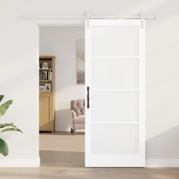 vidaXL Συρόμενη Πόρτα με Σετ Εξαρτημάτων Λευκή 86x211 cm Σκληρό Ξύλο Πεύκο