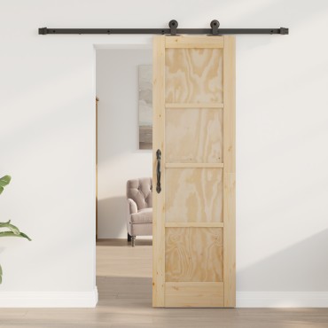 vidaXL Συρόμενη Πόρτα με Σετ Εξαρτημάτων 61x198.5 εκ Μασίφ Ξύλο Πεύκου
