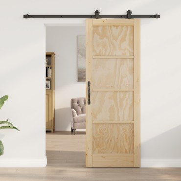 vidaXL Συρόμενη Πόρτα με Σετ Υλικών 73.5x198.5 εκ Συμπαγούς Ξύλου Πεύκου