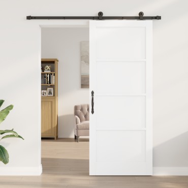 vidaXL Συρόμενη Πόρτα με Σετ Εξαρτημάτων Λευκή 86x211 εκ Συμπαγές Ξύλο Πεύκου