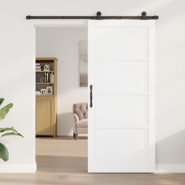 vidaXL συρόμενη πόρτα με σετ υλικών Λευκή 93x211 εκ Συμπαγές Ξύλο Πεύκου