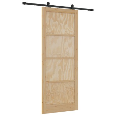 vidaXL Συρόμενη Πόρτα με Σετ Εξαρτημάτων 93x232 cm Μασίφ Ξύλο Πεύκου
