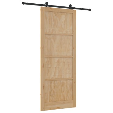 vidaXL Συρόμενη Πόρτα με Σετ Εξαρτημάτων 93x232 cm Μασίφ Ξύλο Πεύκου