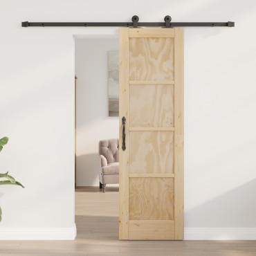vidaXL Συρόμενη Πόρτα με Σετ Εξαρτημάτων 61x198.5 εκ Μασίφ Ξύλο Πεύκου