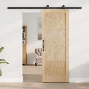 vidaXL Συρόμενη Πόρτα με Σετ Εξαρτημάτων 73.5x198.5 εκ Συμπαγές Ξύλο Πεύκου