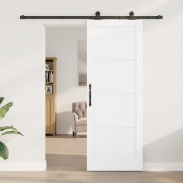 vidaXL Συρόμενη Πόρτα με Σέτ Εξαρτημάτων Λευκή 78x211 εκ Συμπαγές Ξύλο Πεύκο