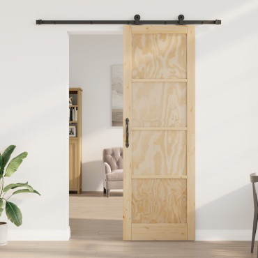vidaXL Συρόμενη Πόρτα με Σετ Χαλικών 78x232 εκ. Μασίφ Ξύλο Πεύκου