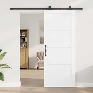 vidaXL Συρόμενη Πόρτα με Σετ Εξαρτημάτων Λευκή 86x211 εκ Συμπαγές Ξύλο Πεύκης