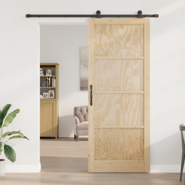 vidaXL Συρόμενη Πόρτα με Σετ Εξαρτημάτων 93x232 εκ Συμπαγές Ξύλο Πεύκου