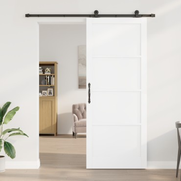 vidaXL Συρόμενη Πόρτα με Σετ Υλικών Λευκό 93x232 εκ. Συμπαγές Ξύλο Πεύκη