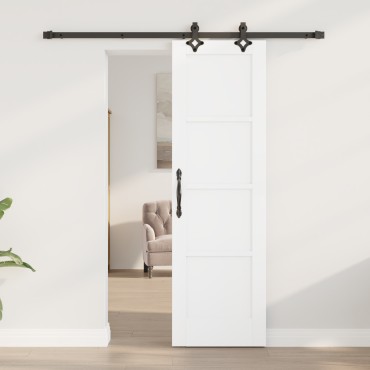 vidaXL Συρόμενη Πόρτα με Σετ Εξαρτημάτων Λευκή 61x198.5 εκ. Συμπαγές Ξύλο Πεύκου