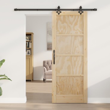 vidaXL Συρόμενη Πόρτα με Σετ Εξαρτημάτων 78x202 εκ. Μασίφ Ξύλο Πεύκου