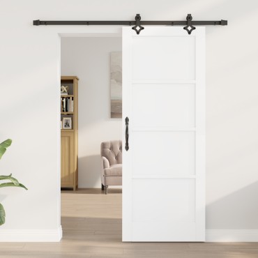 vidaXL Συρόμενη Πόρτα με Σετ Εξαρτημάτων Λευκή 78x202 εκ. Στερεό Ξύλο Πεύκου
