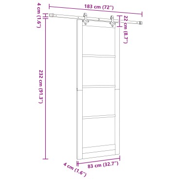 Πόρτα vidaXL Συρόμενη με Σετ Εξαρτημάτων 83x232 cm Συμπαγές Ξύλο Πεύκου, Εσωτερική Πόρτα vidaXL "ORKDAL" 83x232x4 cm Συμπαγές Ξύλο Πεύκου