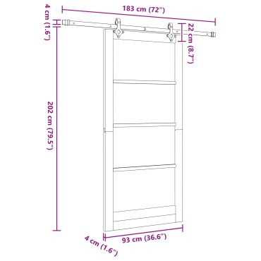 vidaXL Συρόμενη Πόρτα με σετ εξαρτημάτων 93x202 cm Μασίφ ξύλο πεύκου