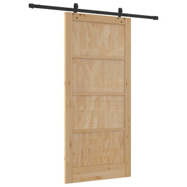 vidaXL Συρόμενη Πόρτα με σετ εξαρτημάτων 93x202 cm Μασίφ ξύλο πεύκου