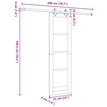 vidaXL Συρόμενη Πόρτα με Σετ Εξαρτημάτων 61x198.5 εκ Μασίφ Ξύλο Πεύκου