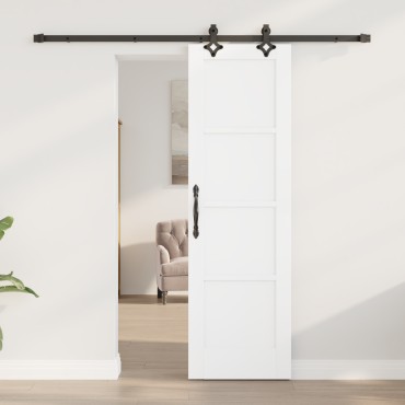 vidaXL Συρόμενη Πόρτα με Σετ Εξαρτημάτων Λευκή 61x198.5 εκ Συμπαγές Ξύλο Πεύκου