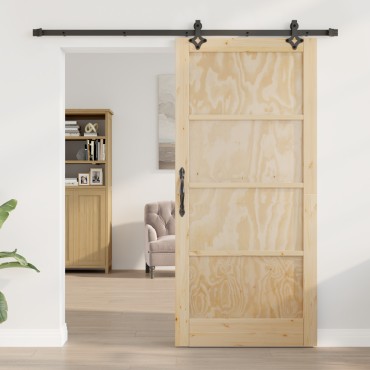 Πόρτα vidaXL με Σετ Υλικών 93x202 cm Στερεό Ξύλο Πεύκου, Εσωτερική Πόρτα vidaXL