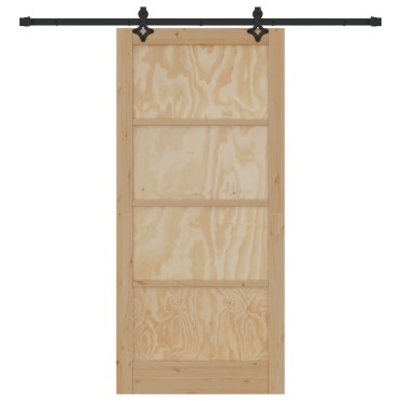 Πόρτα vidaXL με Σετ Υλικών 93x202 cm Στερεό Ξύλο Πεύκου, Εσωτερική Πόρτα vidaXL