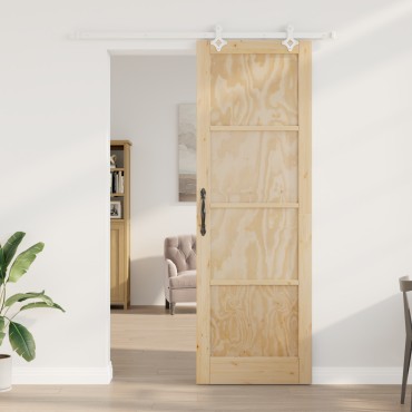 vidaXL Συρόμενη Πόρτα με Σετ Εξαρτημάτων 78x232 εκ Συμπαγές Ξύλο Πεύκο