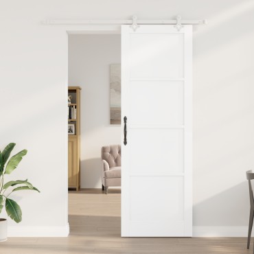 vidaXL Συρόμενη Πόρτα με Σετ Εξαρτημάτων Λευκή 78x232 εκ. Συμπαγές Ξύλο Πεύκου