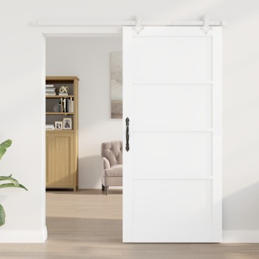 vidaXL Συρόμενη Πόρτα με Σετ Λαβών Λευκή 93x202 εκ. Από Συμπαγές Ξύλο Πεύκου