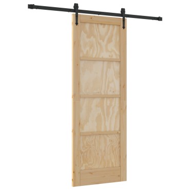 vidaXL Συρόμενη Πόρτα με Σετ Εξαρτημάτων 73.5x198.5 cm Συμπαγές Ξύλο Πεύκου