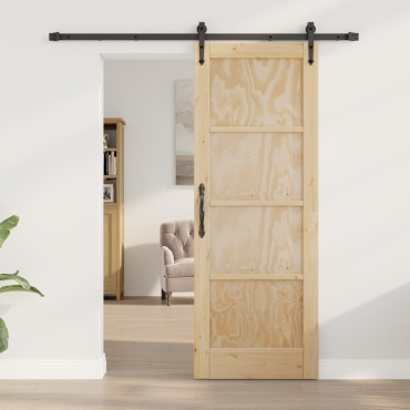 vidaXL Συρόμενη Πόρτα με Σετ Εξαρτημάτων 73.5x198.5 cm Συμπαγές Ξύλο Πεύκου