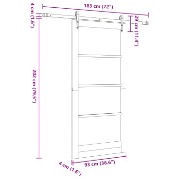 vidaXL Συρόμενη Πόρτα με Σετ Εξαρτημάτων 93x202 εκ. Σταθερό Ξύλο Πεύκου