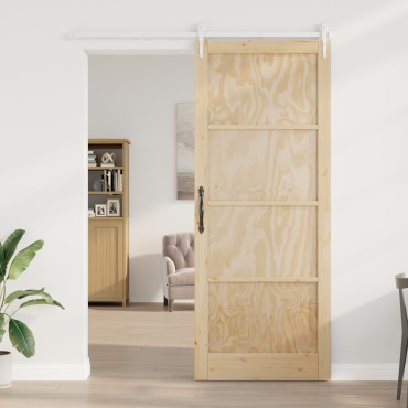 vidaXL Συρόμενη Πόρτα με Σετ Αξεσουάρ 93x232 εκ Συμπαγές Ξύλο Πεύκο