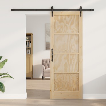 vidaXL Συρόμενη Πόρτα με Σετ Εξαρτημάτων 78x211 εκ. Στερεό Ξύλο Πεύκου