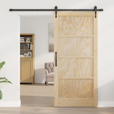 vidaXL Συρόμενη Πόρτα με Σετ Εξαρτημάτων 93x202 εκ. Συμπαγές Ξύλο Πεύκου