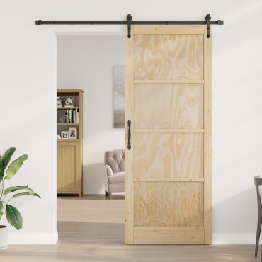 vidaXL Συρόμενη Πόρτα με Σετ Εξαρτημάτων 93x232 cm Μασίφ Ξύλο Πεύκου