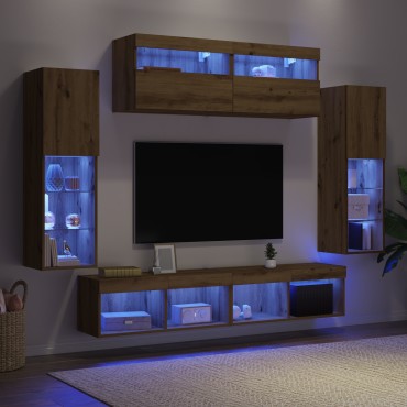 vidaXL Ντουλάπες Τοίχου Τηλεόρασης με LED Φώτα 2 τεμ. Ξύλο Καλλιτέχνη 80x30x30 εκ