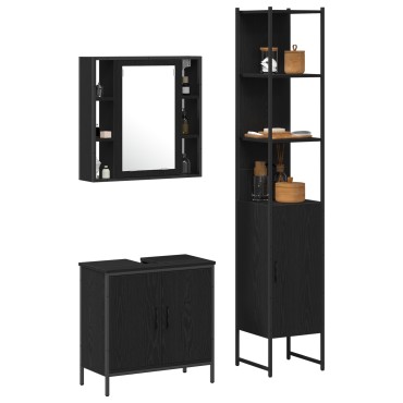 Ντουλάπα Νιπτήρα Μπάνιου vidaXL Μαύρο Δρυ 60x30x60cm Επεξεργασμένο Ξύλο, Ντουλάπα Μπάνιου vidaXL Μαύρο Δρυ 33x33x185.5cm Επεξεργασμένο Ξύλο