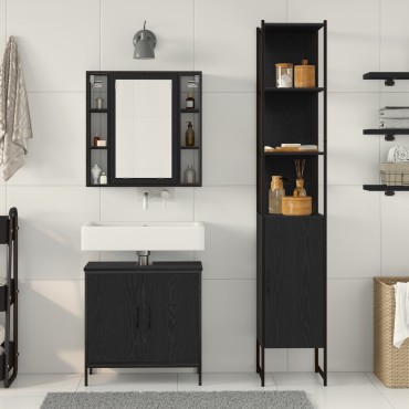 Ντουλάπα Νιπτήρα Μπάνιου vidaXL Μαύρο Δρυ 60x30x60cm Επεξεργασμένο Ξύλο, Ντουλάπα Μπάνιου vidaXL Μαύρο Δρυ 33x33x185.5cm Επεξεργασμένο Ξύλο