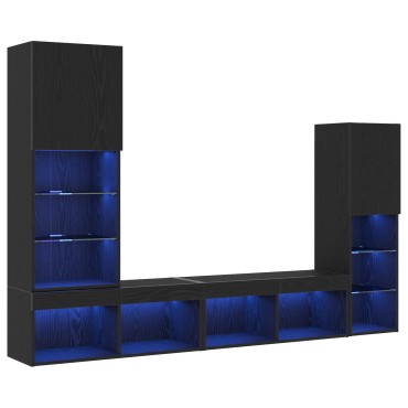 vidaXL LED Ντουλάπα TV Μαύρη Δρυς 30.5x30x102cm Μηχανικά Φτιαγμένη Ξύλινη