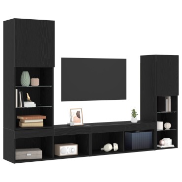 vidaXL LED Ντουλάπα TV Μαύρη Δρυς 30.5x30x102cm Μηχανικά Φτιαγμένη Ξύλινη