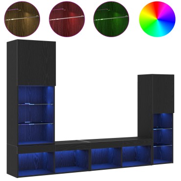 vidaXL LED Ντουλάπα TV Μαύρη Δρυς 30.5x30x102cm Μηχανικά Φτιαγμένη Ξύλινη