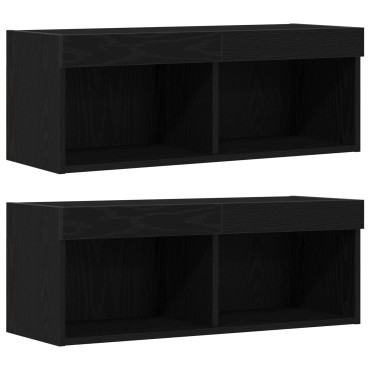 vidaXL LED Ντουλάπα TV Μαύρη Δρυς 30.5x30x102cm Μηχανικά Φτιαγμένη Ξύλινη