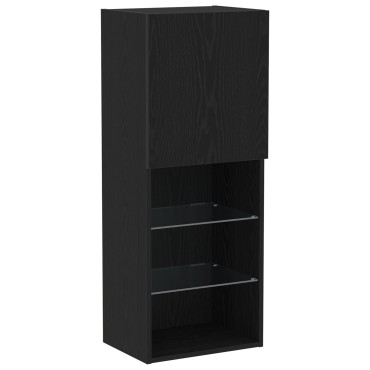 vidaXL LED Ντουλάπα TV Μαύρη Δρυς 30.5x30x102cm Μηχανικά Φτιαγμένη Ξύλινη