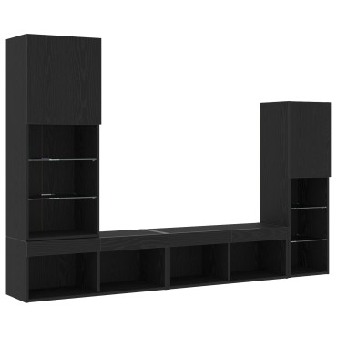 vidaXL LED Ντουλάπα TV Μαύρη Δρυς 30.5x30x102cm Μηχανικά Φτιαγμένη Ξύλινη