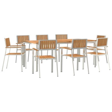 Σετ Τραπεζαρίας Κήπου 9 τεμ. vidaXL από Μασίφ Ξύλο Teak, Τραπέζι Υπαίθριας Τραπεζαρίας vidaXL 200x90x74.5cm από Μασίφ Ξύλο Teak, Καρέκλες Κήπου vidaXL 4 τεμάχια από Μασίφ Ξύλο Teak και Μέταλλο