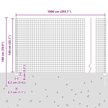 vidaXL Ευρωπαικός Φράκτης με 10 Στήλες Γκρι 1,4x10 μ Μέταλλο