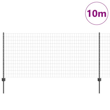 vidaXL Ευρωπαϊκό Φράκτη με 10 Στήλες Γκρι 1x10 μ Ατσάλι
